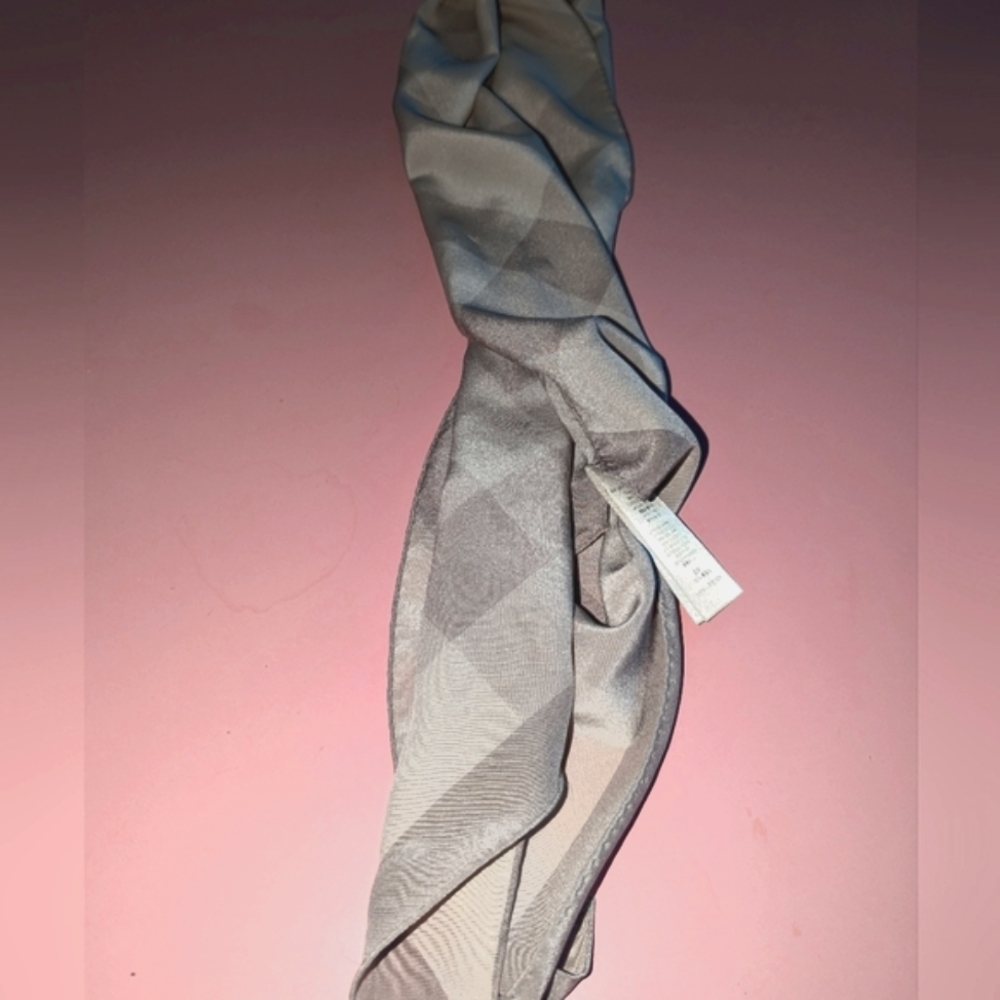 Burberry Beige Gray Scarf 100% Silk 55in